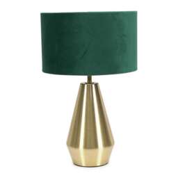 ValueLights Jax Antique Brass Touch Table Lamp Green Velvet Shade and Bulb