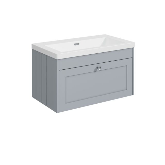 Balterley Wall Hung 1 Drawer Unit with Minimalist Basin No Tap Hole Grey 431 x 800 x 453mm