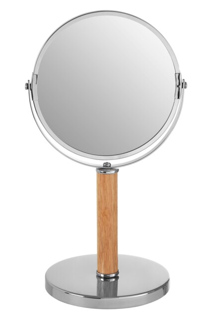 Interiors By Premier Iron and Rubberwood Table Mirror, Durable 33x15cm Swivel Vanity Mirror, Chrome Frame Silver