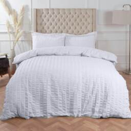 OHS Seersucker Duvet Cover with Pillowcase Set, Double - White