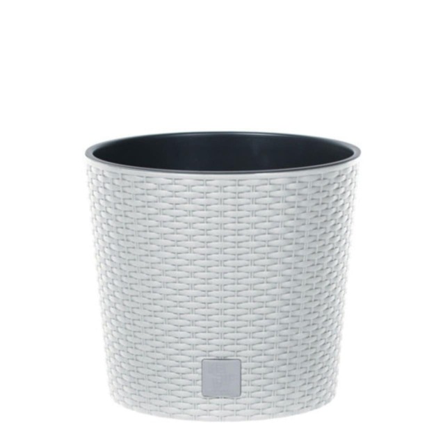 25cm Rato Round Low Rattan Planters -1-2 Pack White White & Set of 1 1