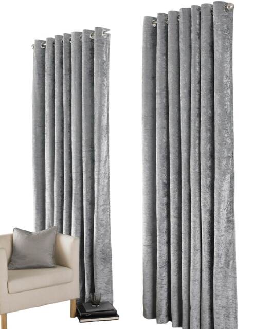 Euphoria Crushed Velvet Fully Lined Eyelet Curtains - Grey - 168x183cm Grey