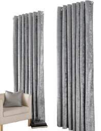 Euphoria Crushed Velvet Fully Lined Eyelet Curtains - Grey - 168x183cm Grey