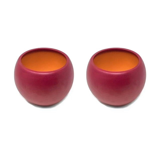 Verano Spanish Ceramics Epoxi Round Maroon Textured Plant Pot - Set of 2 x 24cm Red