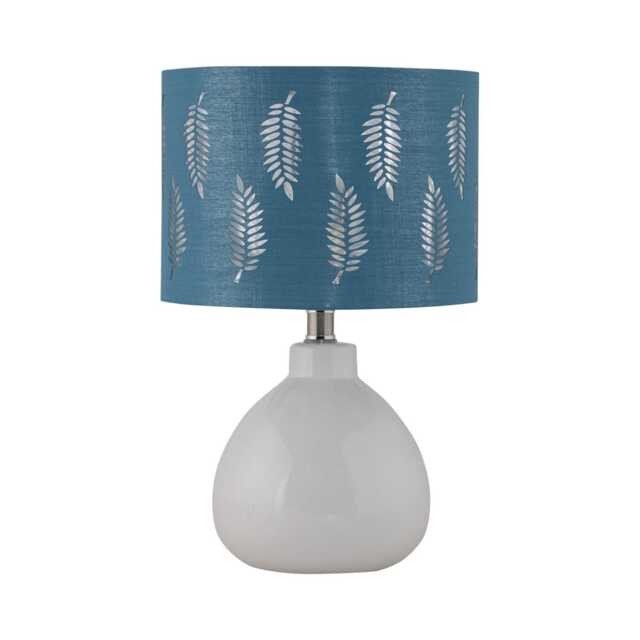 Tuscan - White Ceramic Lamp with Teal Fern Shade White Green Medium 1