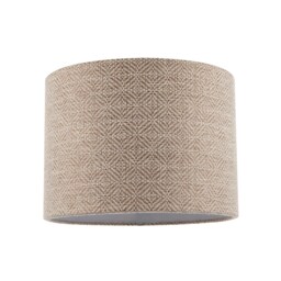 "Unique Aztec Designed Drum Lamp Shade in Dark Taupe and White Linen Cream 10"""