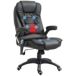 HOMCOM 6-Point Massage Office Chair with Seat Heated for Home Office, PU Leather High Back Executive Desk Chair with Adjustable Height and 360 Swivel for Work Study, Black