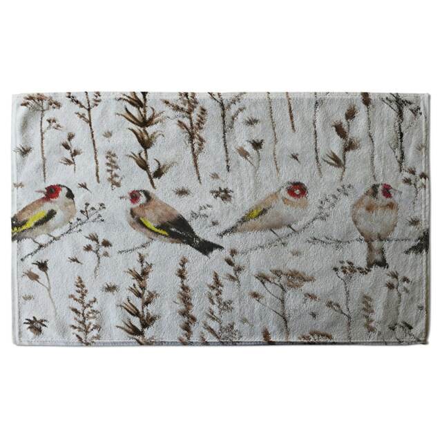 Goldfinches And Autumn Dry Plants Soft Bath Towel Multi