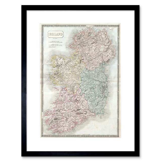 "Map 1850 Hall Ireland Frame Wooden 12x16"" Framed Wall Art Print"
