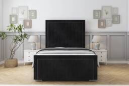 "Sloomy Pemberton Black Naples Deep-Sided Bed Frame With 50"" Upholstered Headboard 4'6 Double"