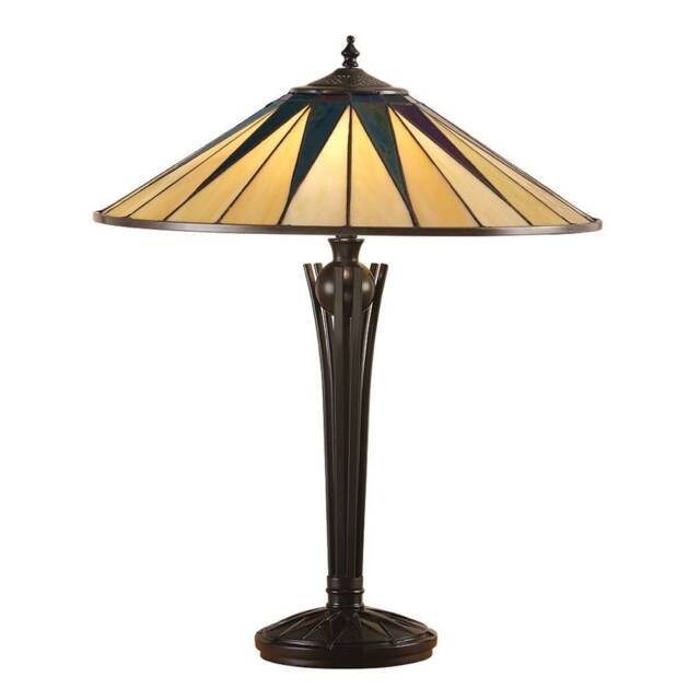 Dark 2 Light Large Table Lamp Black, Tiffany Style Glass, E27