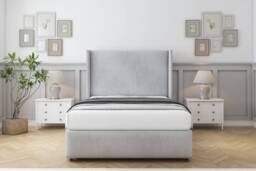 "Sloomy Stratford Silver Naples Divan Bed With Mattress 2 Drawers Footend With 54"" Wingback Headboard & 12"" Matching Footboard 5' King Silver Silver King 1"