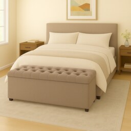 150cm Chesterfield Plush Velvet Mink Upholstered Storage Ottoman Bench - Deep Tufted Lid & Wooden Leg