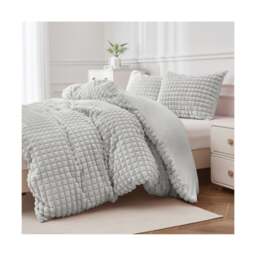 Ezysleep Super Soft Luxury Faux Fur Box Duvet Cover Plush Winter Bedding Grey Silver