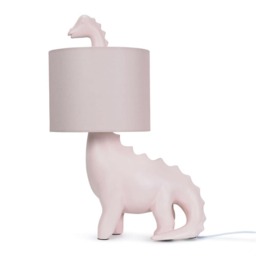 ValueLights Kids Pink Dinosaur Bedside Table Lamp Drum Shade and Bulb