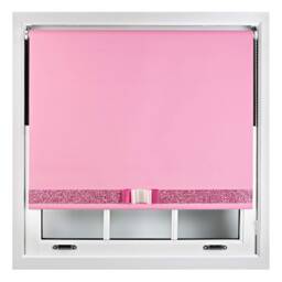 FURNISHED Blackout Roller Blind with Pink Glitter Trim and Fuchsia Bow Trimmable Window Shade Pink Pink 1 (W) 80cm x (L) 210cm