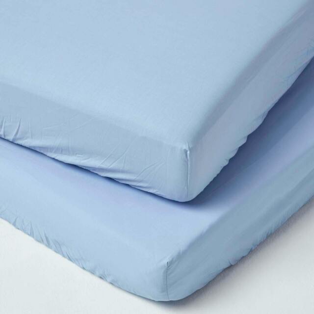 Homescapes Blue Cotton Cot Bed Fitted Sheets 200 Thread Count, 2 Pack Blue One Size