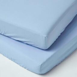 Homescapes Blue Cotton Cot Bed Fitted Sheets 200 Thread Count, 2 Pack Blue One Size