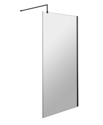 Balterley Blymhill Contemporary Bathroom 8mm Glass Profile Wetroom Screen with Support Bar, Matt Black, 1950 x 900 x 14mm