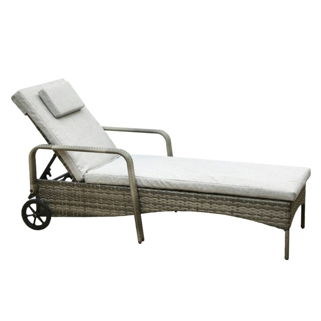 VENTURA Rattan Sun Lounger with Adjustable Recline Grey Grey One Size