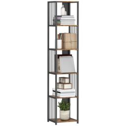 HOMCOM 5-Tier Bookshelf, Modern Tall Bookcase with Steel Frame, Freestanding Display Storage Unit for Living Room, Bedroom, Study, Home Office, Rustic Brown