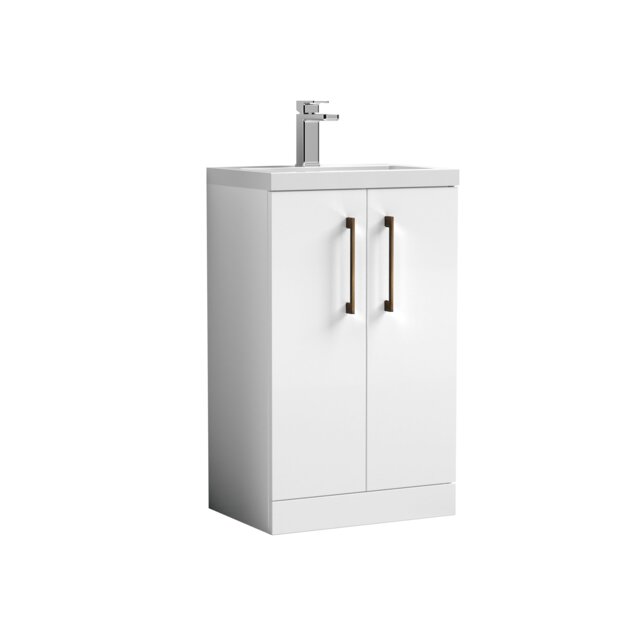 Balterley Level Compact Bathroom Cloakroom Vanity Basin Unit with Ceramic Basin, Handles White Gloss White 840 x 510 x 360mm