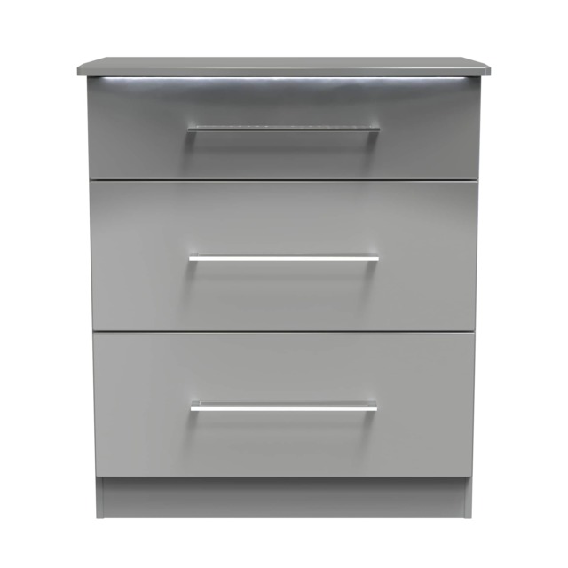 Lyon 3 Drawer Deep Chest of Drawers in Grey Gloss & Dusk Grey (Ready Assembled) Grey Grey Gloss & Dusk Grey