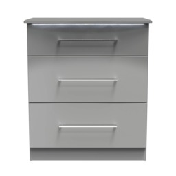 Lyon 3 Drawer Deep Chest of Drawers in Grey Gloss & Dusk Grey (Ready Assembled) Grey Grey Gloss & Dusk Grey