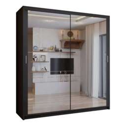 Full Mirror Sliding Wardrobe with Sliding Doors – Modern Bedroom Storage - Black 150cm