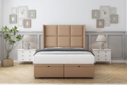 "Sloomy Beaumont Latte Dumfries Ottoman Bed Base With 54"" Wingback Headboard 3' Single Brown Latte Single 1"