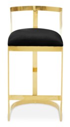 Orsina Black Velvet Bar Stool, Gold Finish Frame, Curved Backrest with Plump Seat, Modern Elegant Design Bar Stool