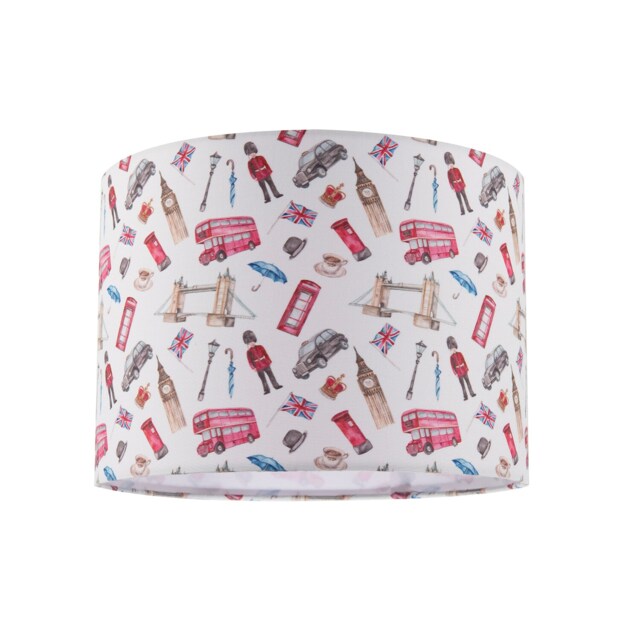 London Themed Cotton Lamp Shade with Red Buses Post Boxes Black Taxis Multi Multi-Colour 1
