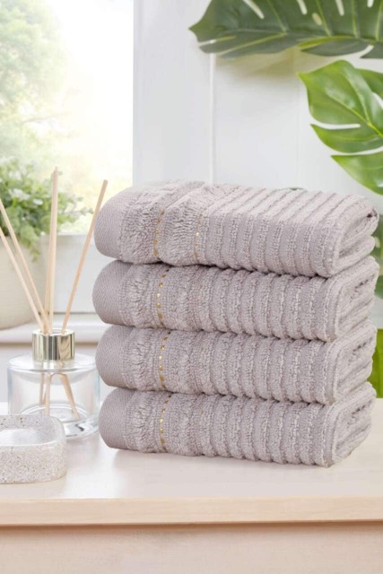 Linear Pure Cotton Face Cloth Towels Set Of 4 Grey Face cloth 4
