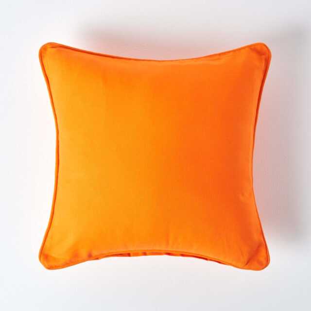 Homescapes Cotton Plain Orange Cushion Cover - 30 x 30 cm Orange Orange 30 x 30 cm