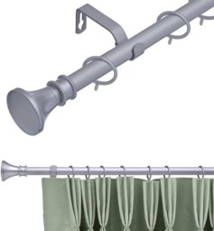 19 mm Extendable Metal Curtain Pole Rods - Satin (Bell Finials, 210-360 cm)