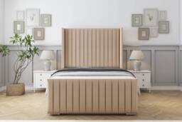 "Sloomy Marlborough Pebble Plush Bed Frame With Mattress With 50"" Upholstered Wingback Headboard 6' Super King"