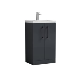 Balterley Level Compact Bathroom Cloakroom Vanity Basin Unit with Polymarble Basin, Handles Black Satin Soft Black 840 x 505 x 360mm
