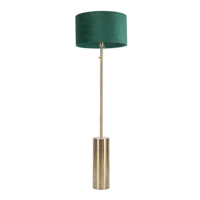 ValueLights Lexy Antique Brass Dimmable Floor Lamp Forest Green Velvet Shade Green