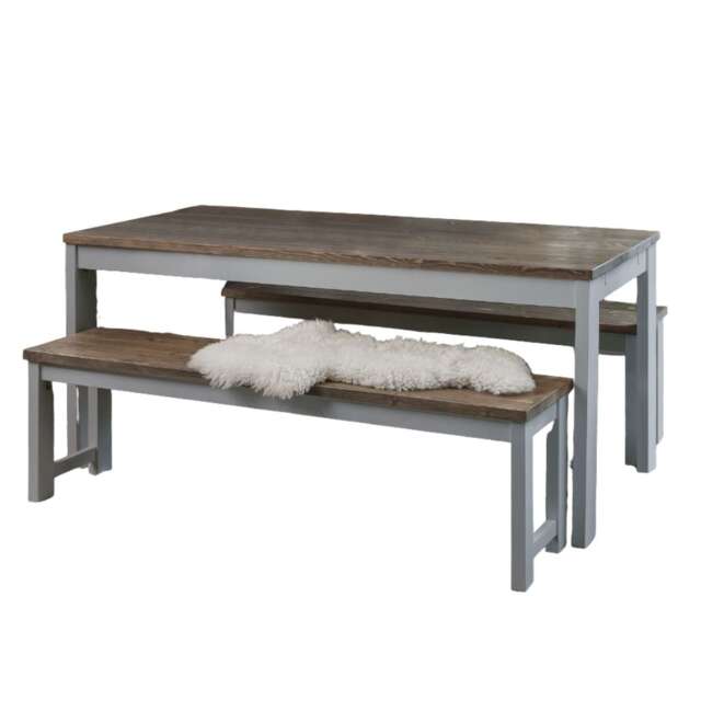 Hever Dining Table in Grey and Dark Pine