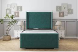 "Sloomy Devonshire Emerald Plush Bed Frame With 50"" Upholstered Wingback Headboard 6' Super King"