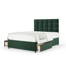 Super Ortho Orthopaedic Green Plush Velvet 2 Drawer Divan Set And Pearl Headboard Double