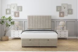"Sloomy Kansas Cream Plush Ottoman Bed With Mattress With 54"" Floor Standing Headboard 3' Single"