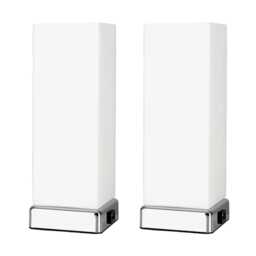ValueLights Lazio Pair of Silver Table Lamp Touch On/Off White