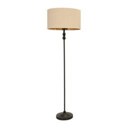 ValueLights Maggie Black Candlestick Floor Lamp Beige Gold Shade and Bulb