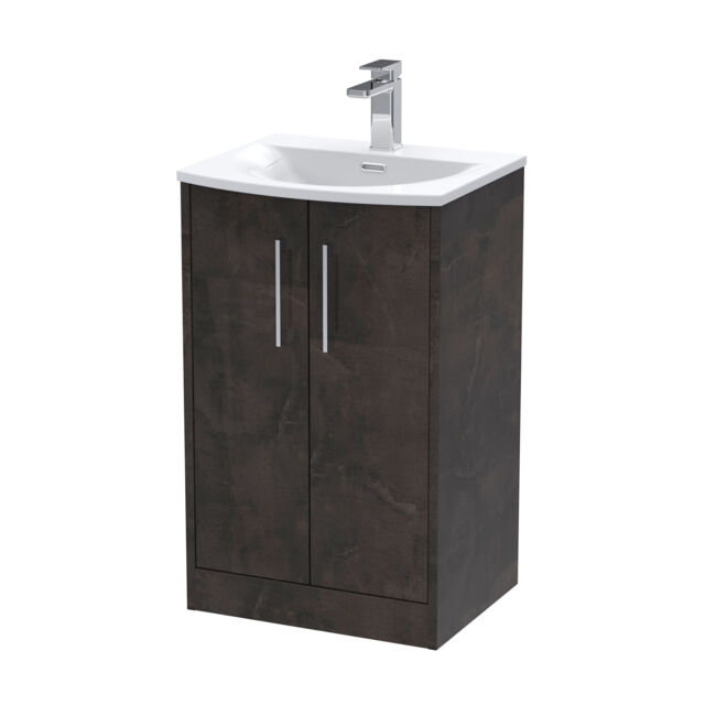 Balterley Winshill Contemporary 2 Door Floor Standing Vanity Unit with Curved Basin, Metallic Slate, 500mm