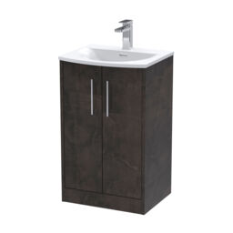 Balterley Winshill Contemporary 2 Door Floor Standing Vanity Unit with Curved Basin, Metallic Slate, 500mm