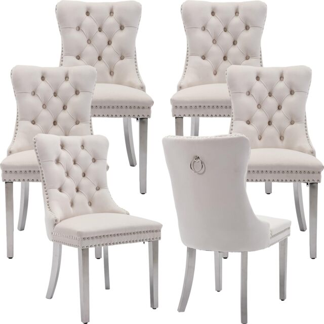 Winchester Set of 6 Velvet Dining Chairs with Metal Legs
