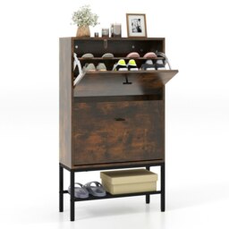 COSTWAY Shoe Storage Cabinet Entryway Shoe Organizer Rack Brown