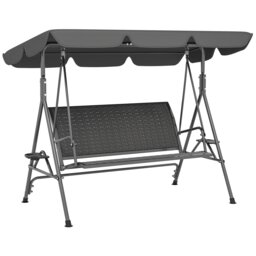 Outsunny 3 Seater Garden Swing Seat Bench w/ Adjustable Canopy, Grey Grey Grey