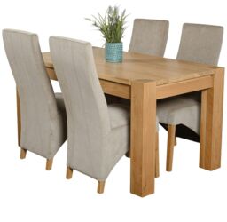 Kuba 150 x 85 cm Chunky Medium Oak Dining Table and 4 Lola Fabric Chairs Grey Grey